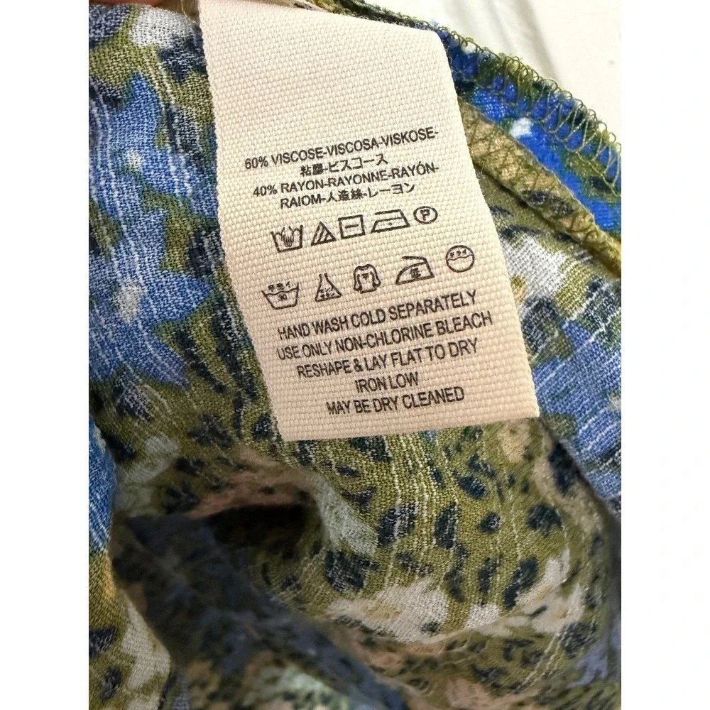 Free People Floral Mini Dress Blue Yellow Cutout Tie Shoulder Womens Size Medium